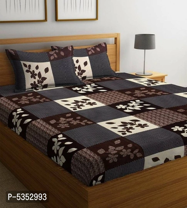 Beautiful Brown Microfiber Floral Double Bedsheet With Pillow Covers - P-5352992, 9886446