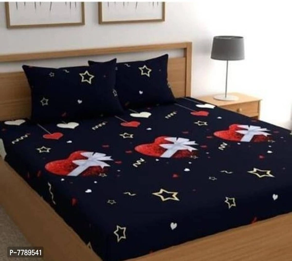 100% Poly Cotton Double Bed Sheet for Double Bed with 2 Pillow Covers Set, Queen Size Bedsheet Series, 240 TC, 3D Printed Pattern - P-7789541, 9886446, Queen