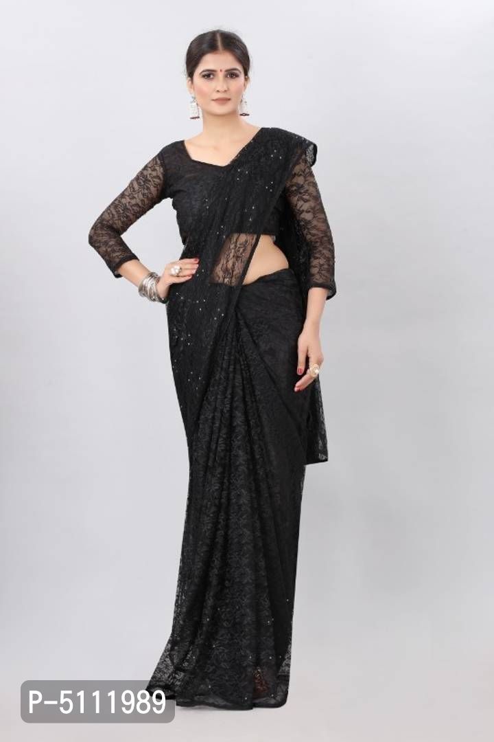 Black Lace Saree with Stone Work