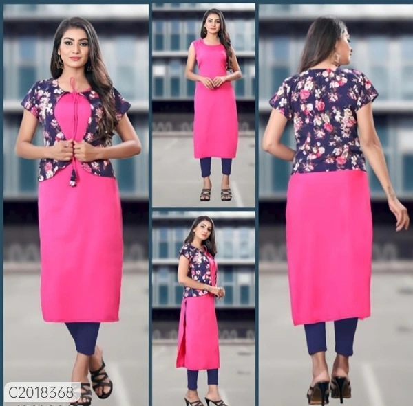 Trendy Printed American Creape Casual Kurtis With Jacket - 9886446, XXL