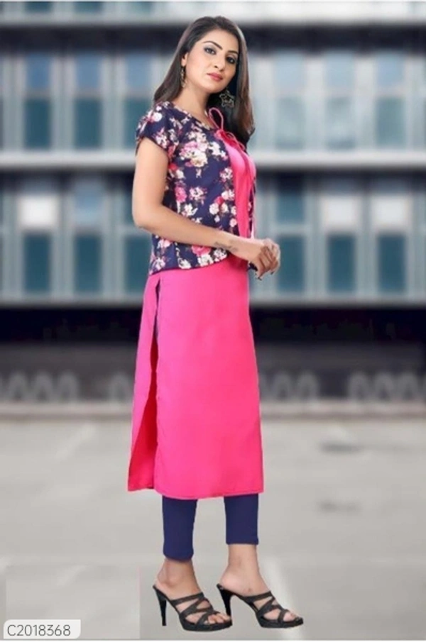 Trendy Printed American Creape Casual Kurtis With Jacket - 9886446, XXL