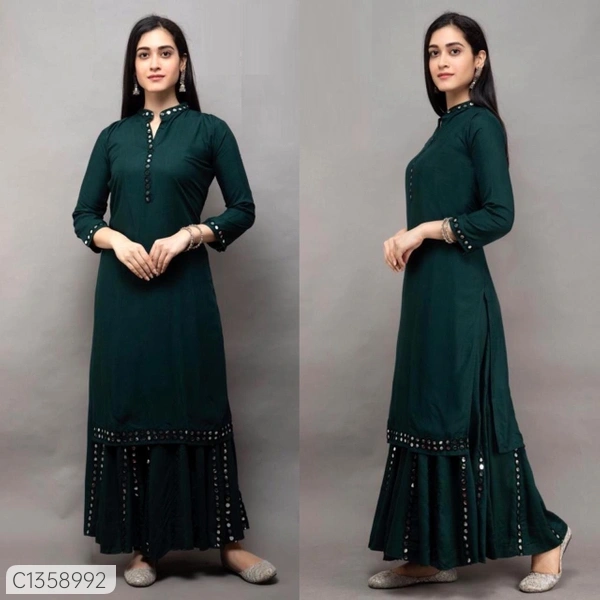 Desi Closet Delicate Mirror Foil Work Rayon Cotton Sharara Set - 9886446, C1358992