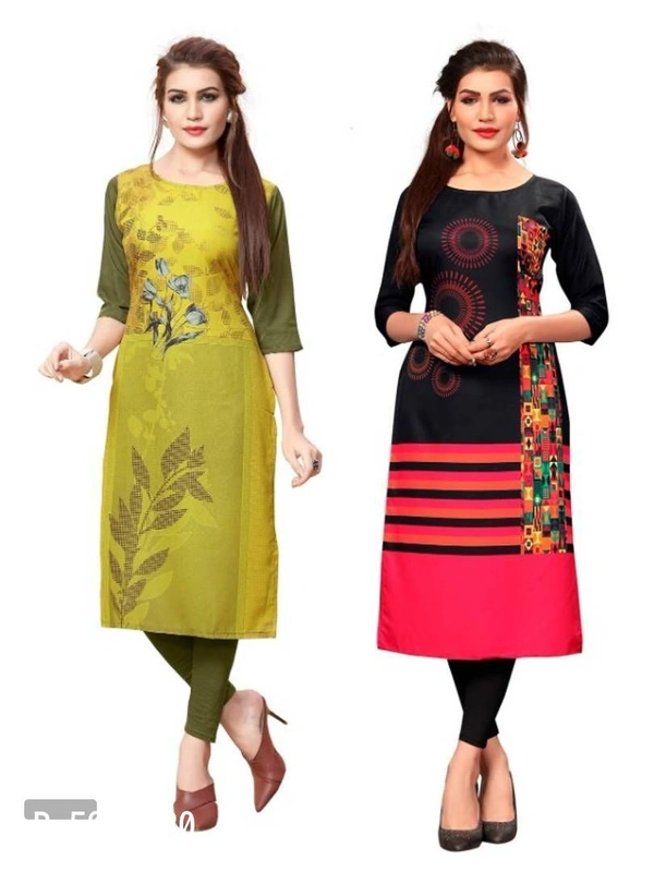 Women's Printed Full-Stitched Crepe Straight Kurti (Combo Pack Of 2) - 9886446, XL, P-5983620