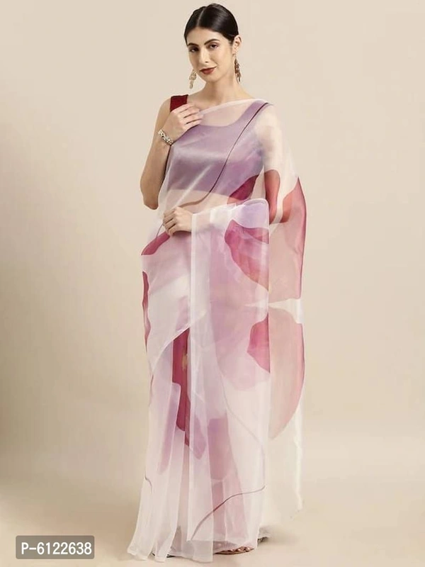 Purple Organza Printed Saree with Blouse piece - P-6122638, 9886446