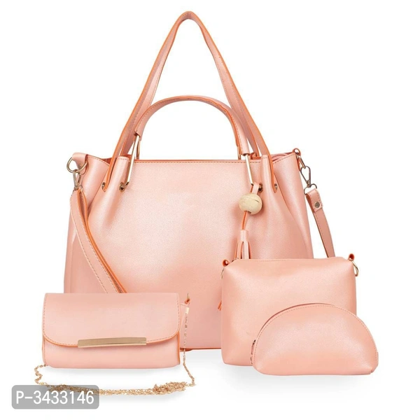 Womens Peach Faux Leather Solid ( 4 Pcs. Combo) Handbag - P-3433146, 9886446