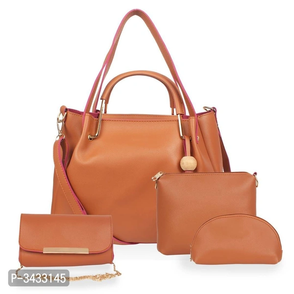 Women's Brown Faux Leather Solid ( 4 Pcs. Combo) Handbag - P-3433145, 9886446