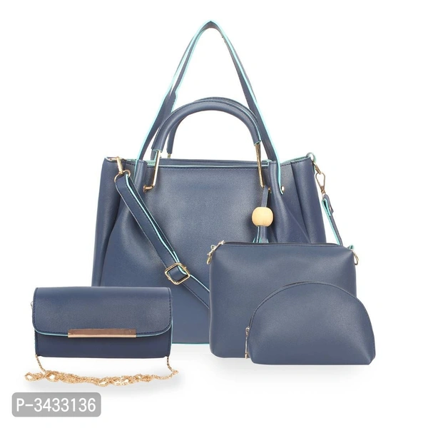 Women's Blue Faux Leather Solid ( 4 Pcs. Combo) Handbag - P-3433136, 9886446
