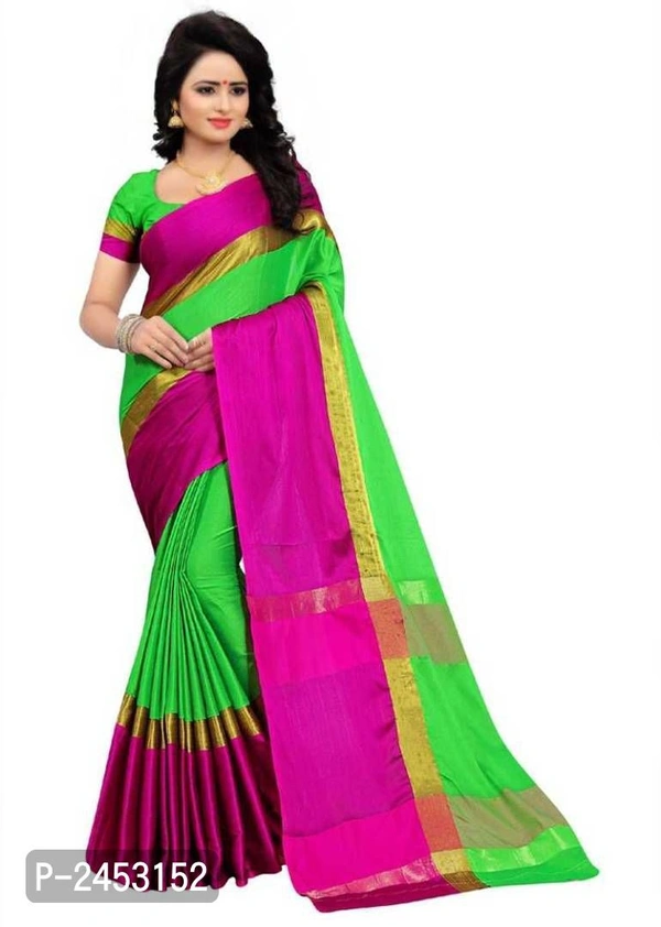 Trendy Green Cotton Saree With Blouse Piece - P-2453152, 9886446