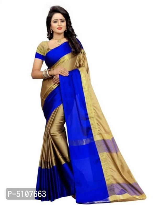 Stylish Blue Cotton Silk Self Pattern Women Saree with Regular Blouse Piece - 9886446, P-5107663