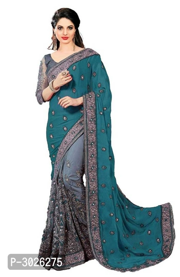 Stylish Multicolored Chiffon Embroidered Saree with Blouse piece - P-3026275, 9886446