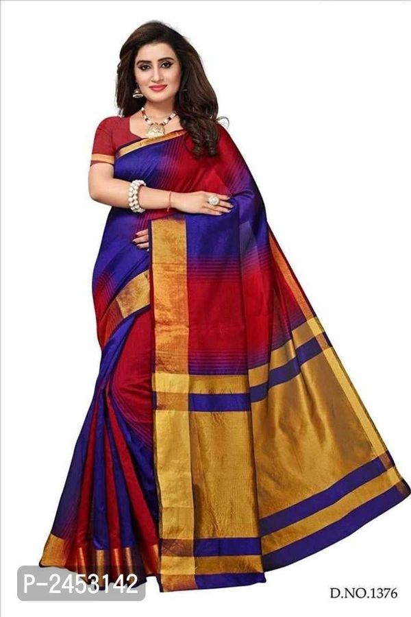 Multicoloured Cotton Saree With Blouse Piece - 9886446, P-2453142
