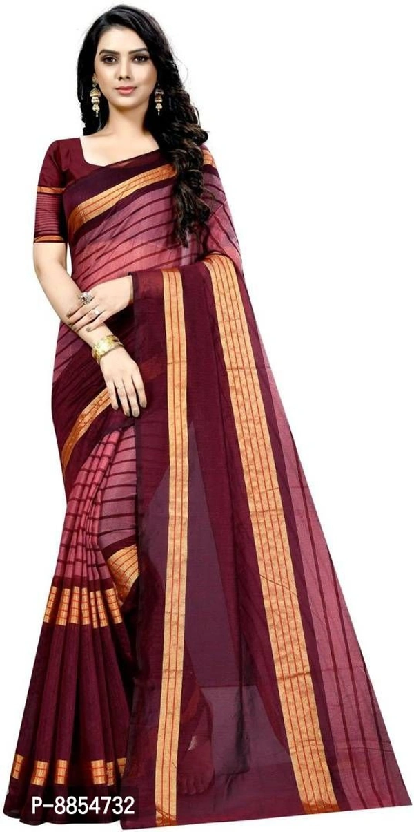 Elegant Striped Bollywood Cotton Silk Women Saree With Blouse Piece -Maroon - P-8854732, 9886446
