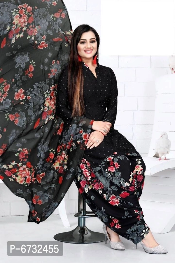 Stylish Black Crepe Dress Material With Dupatta Set For Women - P-6732455, Free Size, 9886446