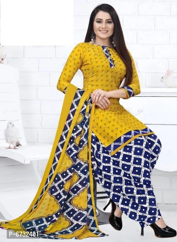 Stylish Yellow Crepe Dress Material With Dupatta Set For Women - P-6732401, 9886446, Free Size
