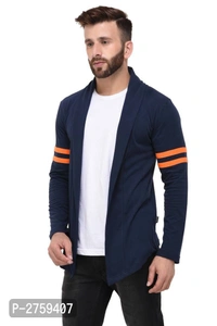 Navy Blue Open Long Cardigan Full Sleeve for Men - 9886446, P-2759807, M