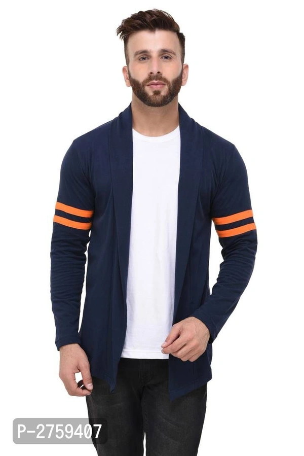 Navy Blue Open Long Cardigan Full Sleeve for Men - 9886446, P-2759807, XL