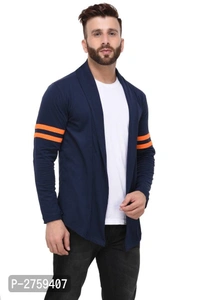 Navy Blue Open Long Cardigan Full Sleeve for Men - 9886446, P-2759807, XL