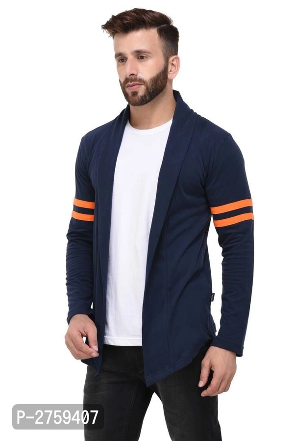 Navy Blue Open Long Cardigan Full Sleeve for Men - 9886446, P-2759807, XL