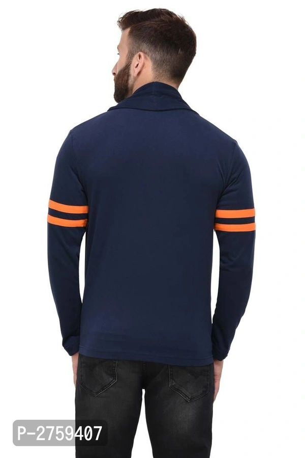 Navy Blue Open Long Cardigan Full Sleeve for Men - 9886446, P-2759807, XL