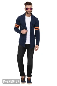Navy Blue Open Long Cardigan Full Sleeve for Men - 9886446, P-2759807, XL