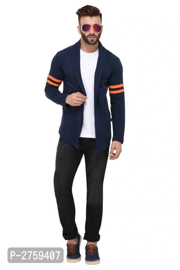 Navy Blue Open Long Cardigan Full Sleeve for Men - 9886446, P-2759807, XL