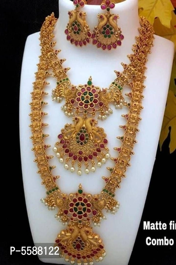 Trendy Alloy Long Necklace with Short Necklace and Earring set - P-5588122, 9886446