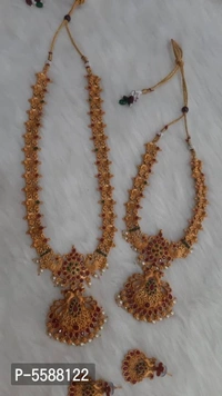Trendy Alloy Long Necklace with Short Necklace and Earring set - P-5588122, 9886446