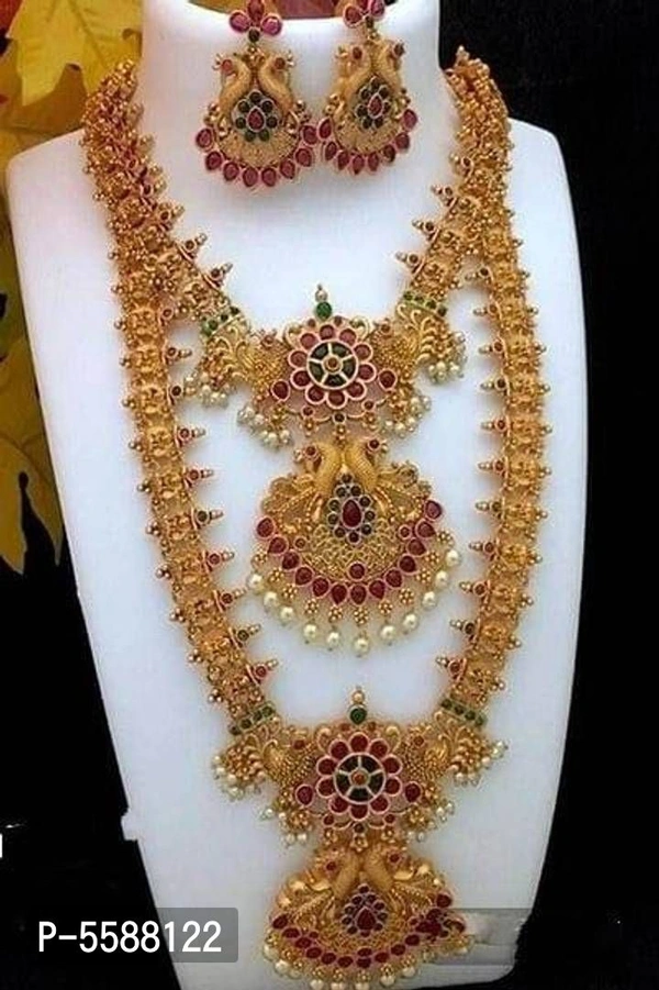 Trendy Alloy Long Necklace with Short Necklace and Earring set - P-5588122, 9886446