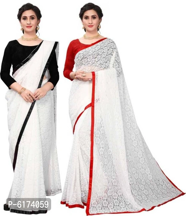 new white brasso fancy lace saree with blouse piece - P-6174059, 9886446