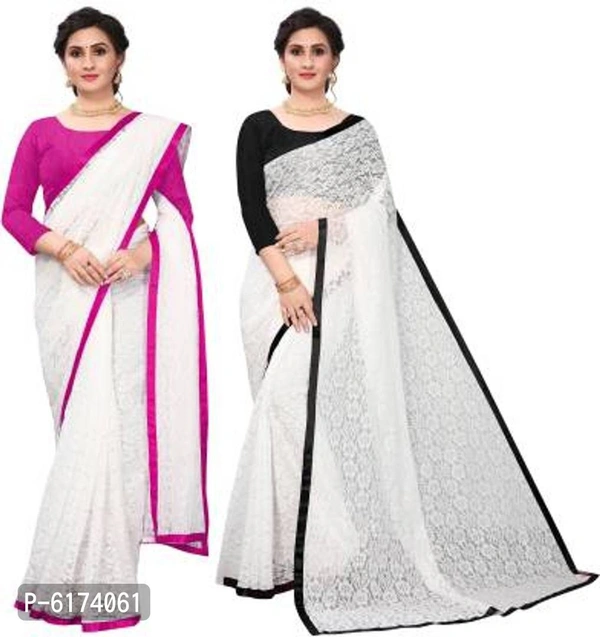 new white brasso fancy lace saree with blouse piece - P-6174061, 9886446