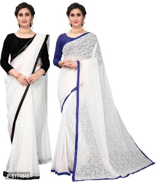 new white brasso fancy lace saree with blouse piece - P-6174048, 9886446