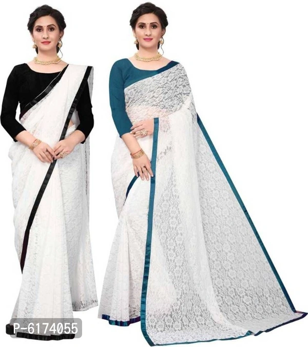 new white brasso fancy lace saree with blouse piece - P-6174055, 9886446