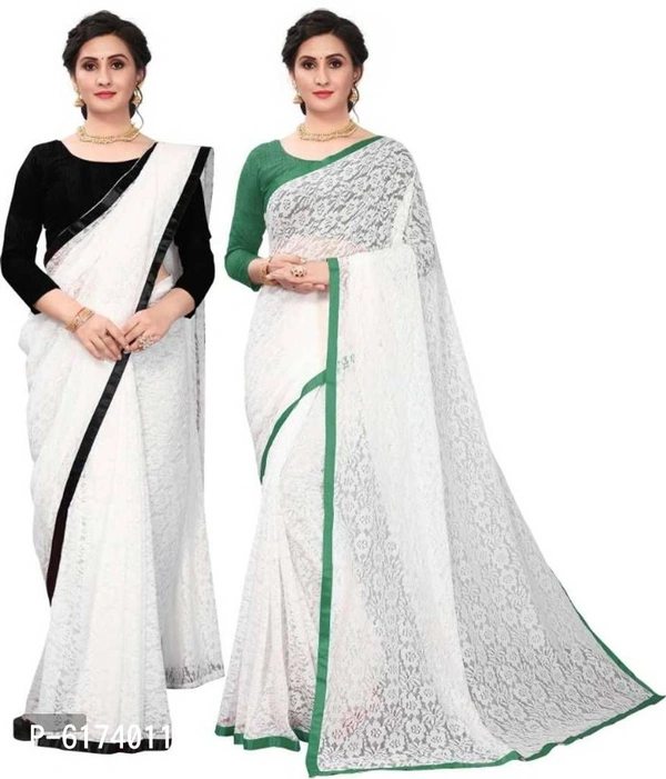 new white brasso fancy lace saree with blouse piece - P-6174011, 9886446