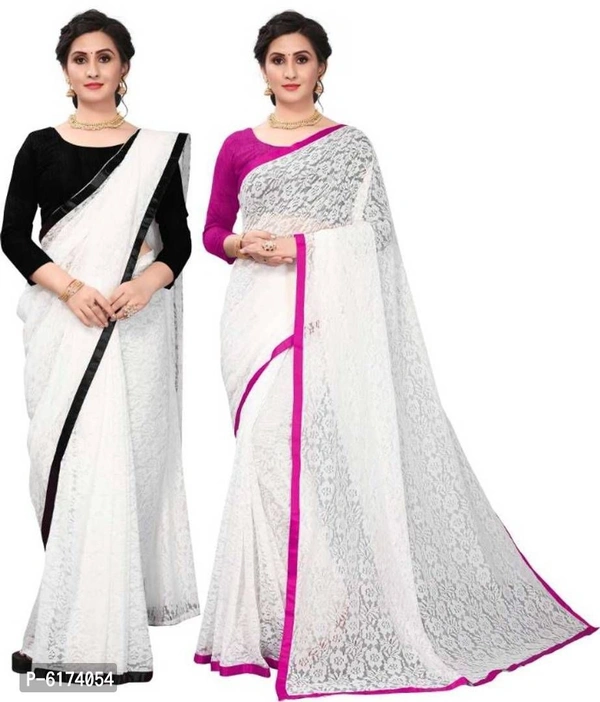 new white brasso fancy lace saree with blouse piece - P-6174054, 9886446