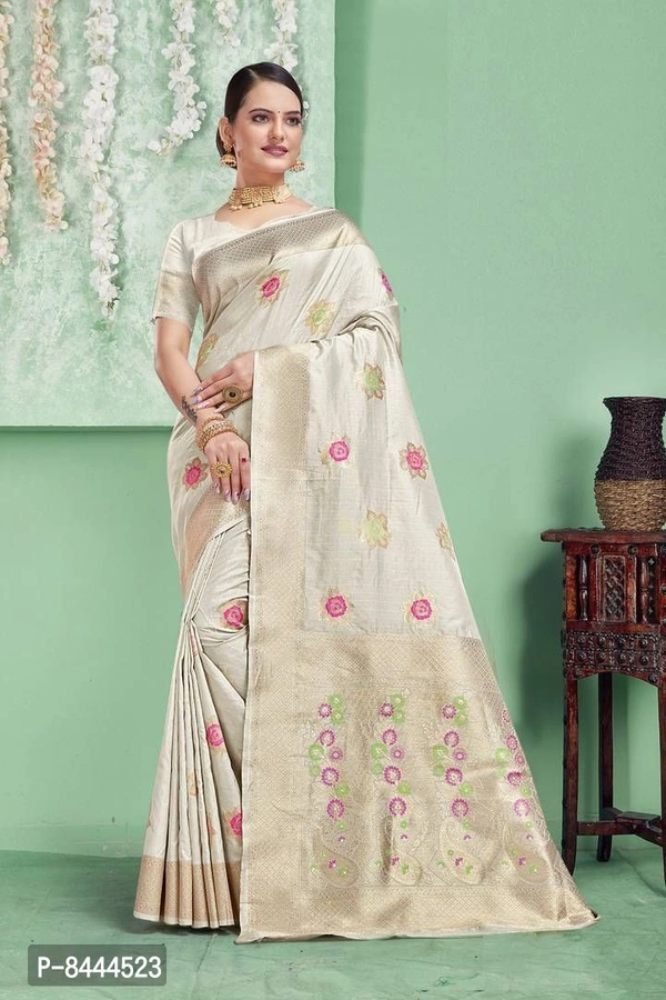 Triveni Sarees Pure Silk Silver Woven Design Saree With Blouse Piece For Women - P-8444523, 9886446