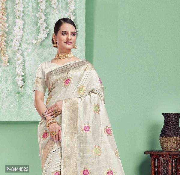 Triveni Sarees Pure Silk Silver Woven Design Saree With Blouse Piece For Women - P-8444523, 9886446