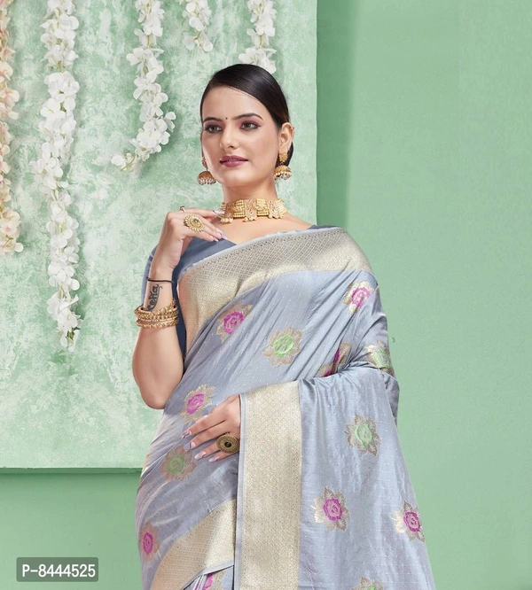 Triveni Sarees Pure Silk Grey Woven Design Saree With Blouse Piece For Women - P-8444525, 9886446