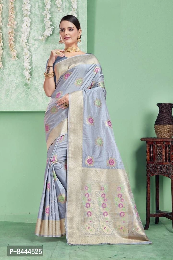 Triveni Sarees Pure Silk Grey Woven Design Saree With Blouse Piece For Women - P-8444525, 9886446