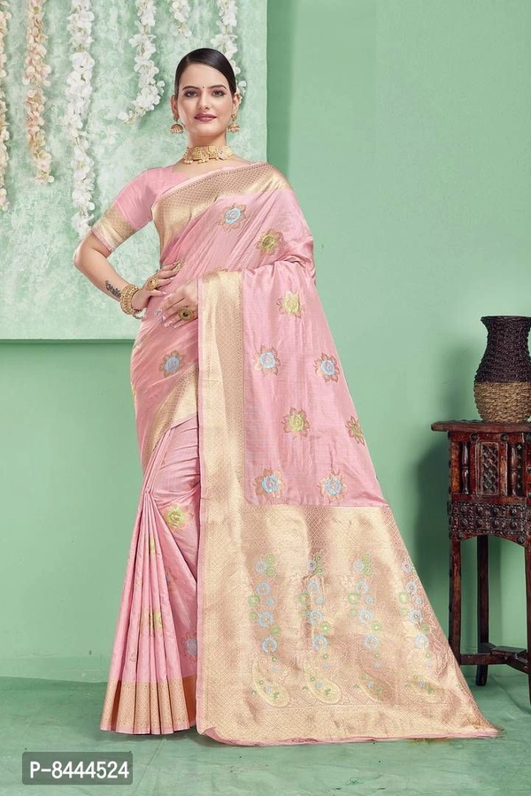 Triveni Sarees Pure Silk Pink Woven Design Saree With Blouse Piece For Women - 9886446, P-8444524