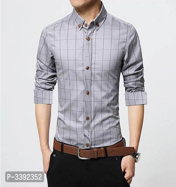 Grey Checked Cotton Slim Fit Casual Shirt - P-3392352, 9886446, XL