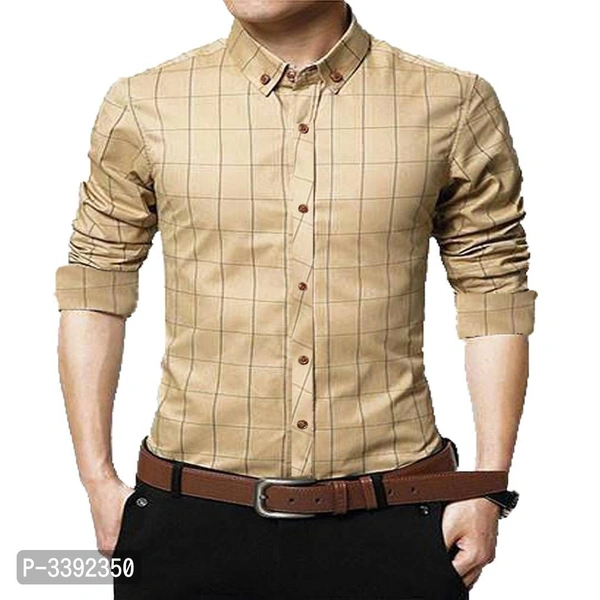Beige Checked Cotton Slim Fit Casual Shirt - P-3392350, 9886446, XL