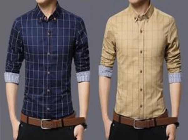 Men's Multicoloured Cotton Long Sleeves Checked Slim Fit Casual Shirt (Pack of 2) - P-3610066, 9886446, M