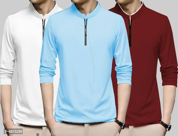 Stylish Polyester Multicoloured Solid T-shirt For Men Pack Of 3 - P-6815299, 9886446, S