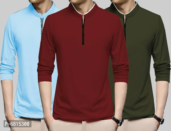 Stylish Polyester Multicoloured Solid T-shirt For Men Pack Of 3 - P-6815300, 9886446, L