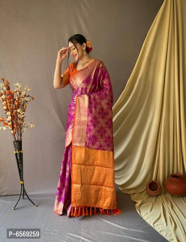 Women Pure Banarasi Silk Patola Saree With Blouse Piece - P-6569259