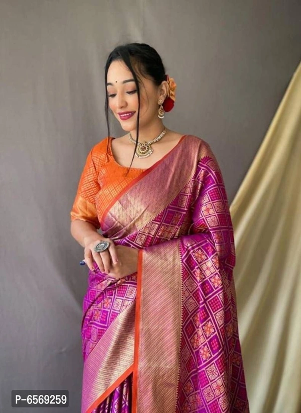 Women Pure Banarasi Silk Patola Saree With Blouse Piece - P-6569259