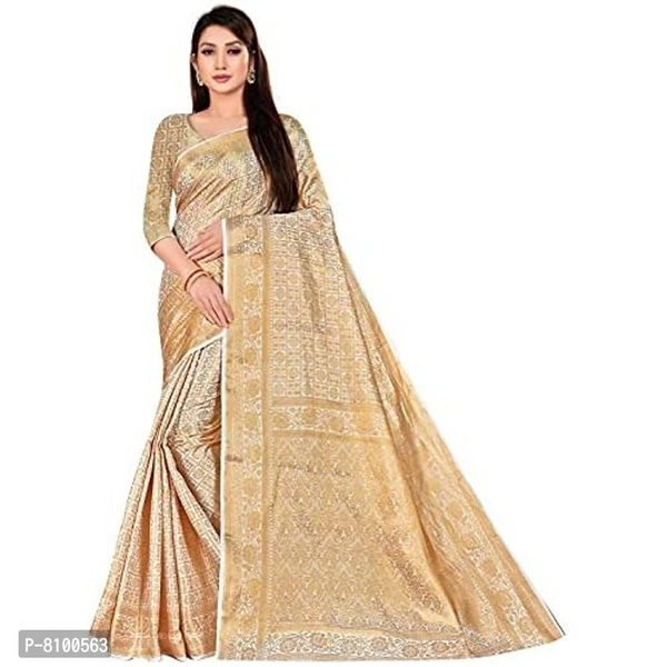 Leeza Store Women's Banarasi Kanjivaram Powder White Silk Saree Along Zari Paisley Jacquard Woven All Over with Blouse Piece - 5.5 meters, P-8100563