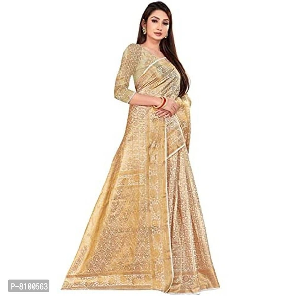 Leeza Store Women's Banarasi Kanjivaram Powder White Silk Saree Along Zari Paisley Jacquard Woven All Over with Blouse Piece - 5.5 meters, P-8100563