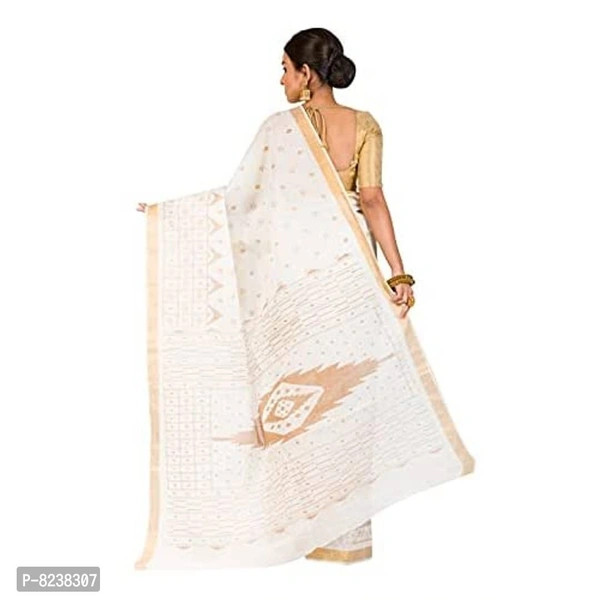 Raj Saree House Women's Traditional Pure Cotton Bengali Handloom Tant Saree - Print Work, Without Blouse Piece (Off- White) - P-8238307, 5.5 meters
