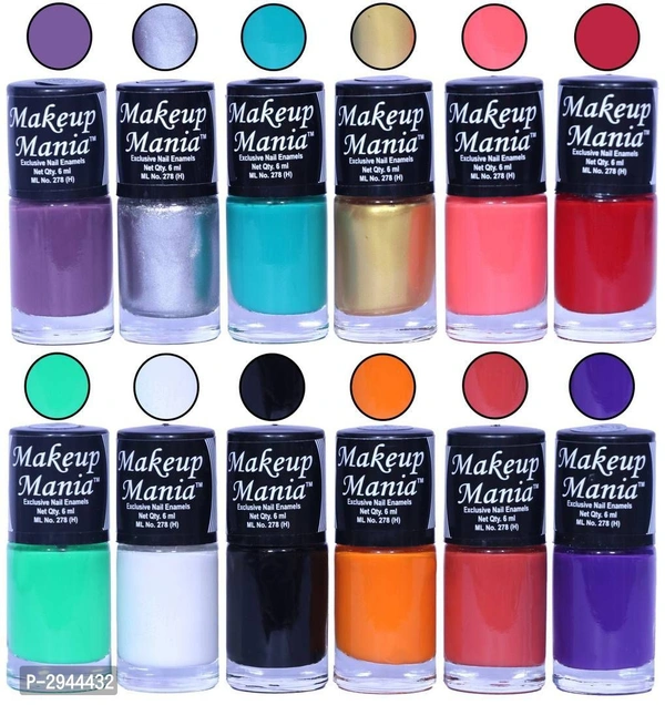 HD Colors Nail Polish Set Of 12 Pieces, Perfect Gift For Girls (Purple, Silver, Turquoise, Golden, Bright Pink, Red, Sea Green, White Base, Black, Light Orange, Coral Red, Blue) - P-2944432